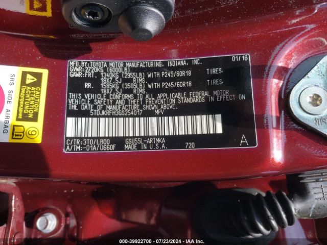 5TDJKRFH3GS254017 Toyota Highlander Xle V6
