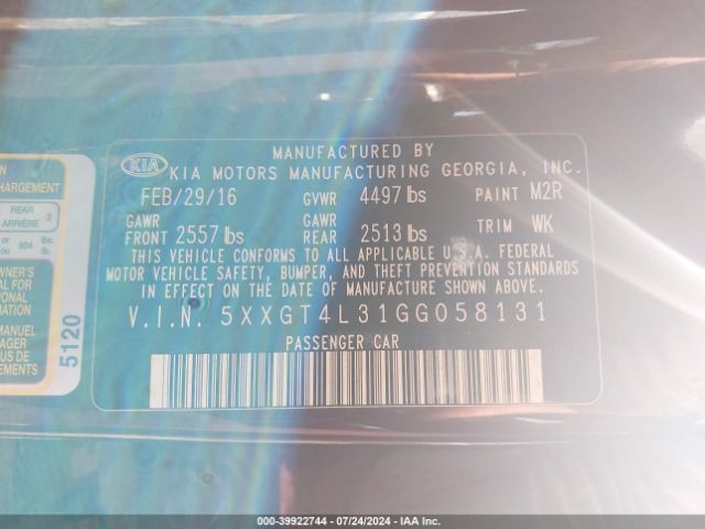 5XXGT4L31GG058131 KIA Optima Lx