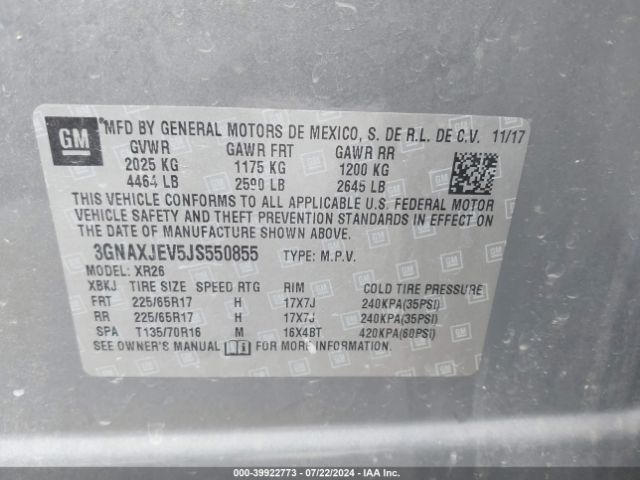 3GNAXJEV5JS550855 Chevrolet EQUINOX LT