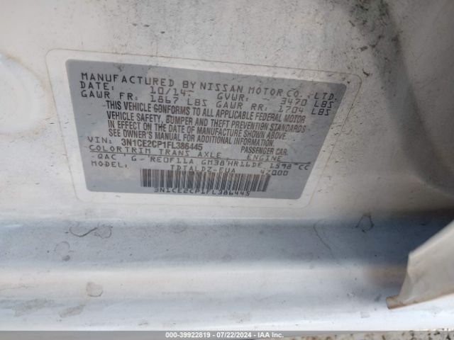 3N1CE2CP1FL386445 Nissan Versa Note S (sr)/s Plus/sl/sr/sv