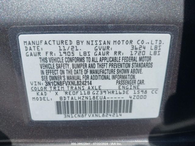 3N1CN8FVXNL824214 Nissan Versa 1.6 Sr Xtronic Cvt