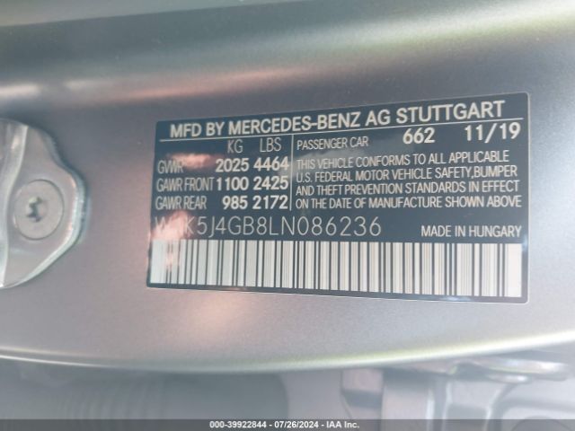 W1K5J4GB8LN086236 Mercedes-Benz CLA 250