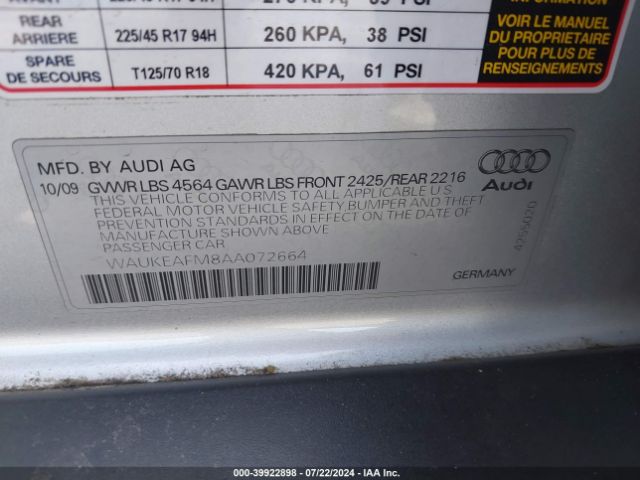 2010 AUDI A3 WAUKEAFM8AA072664 Photo 8