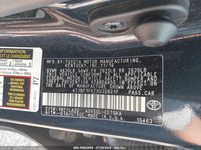 Toyota CAMRY XLE 2017 4T1BF1FK7HU358217 Image 9