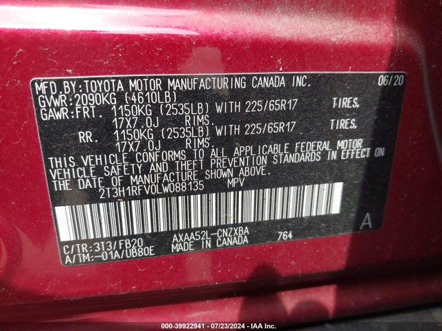 Toyota RAV4 LE 2020 2T3H1RFV0LW088135 Image 9