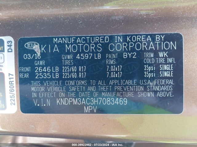 KIA Sportage Lx 2017 KNDPM3AC3H7083469 Image 9