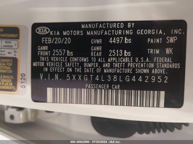 KIA Optima Lx 2020 5XXGT4L38LG442952 Image 9