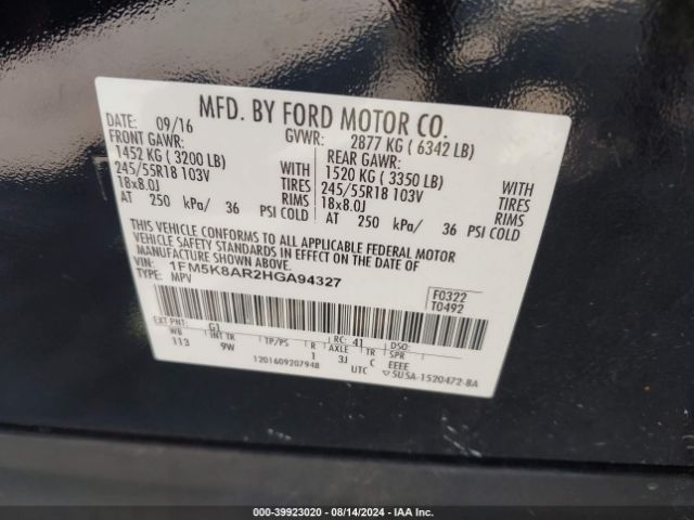 1FM5K8AR2HGA94327 Ford Utility Police Interceptor