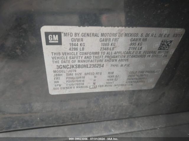 3GNCJKSB0HL236254 Chevrolet TRAX LS