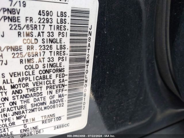 JN8AT2MT0LW008102 Nissan Rogue S Fwd