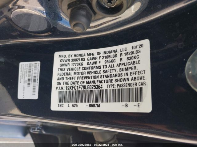 19XFC1F78LE025364 Honda Civic Ex-l