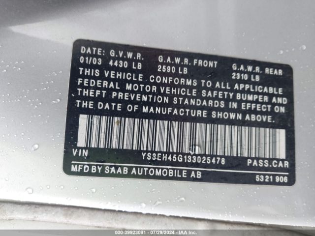 2003 SAAB 9-5 YS3EH45G133025478 Photo 8