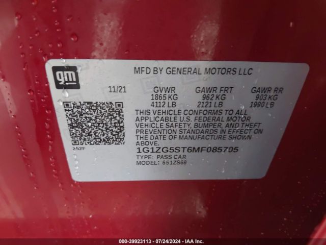1G1ZG5ST6MF085705 Chevrolet Malibu Fwd Rs