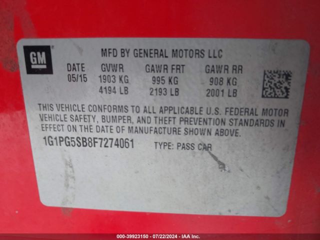 1G1PG5SB8F7274061 Chevrolet CRUZE LTZ