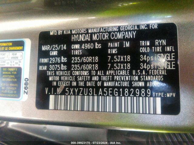 5XYZU3LA5EG182989 Hyundai Santa Fe Sport 2.0l Turbo