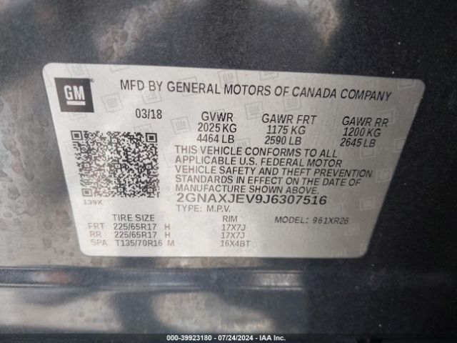 2GNAXJEV9J6307516 Chevrolet EQUINOX LT