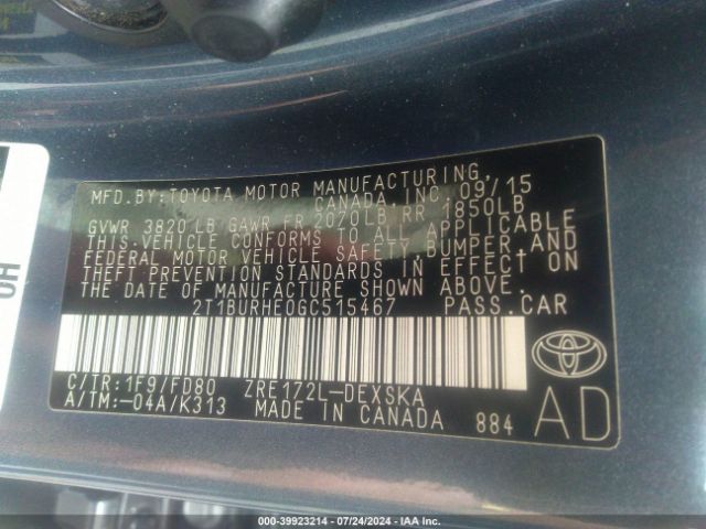 2T1BURHE0GC515467 Toyota Corolla S Plus