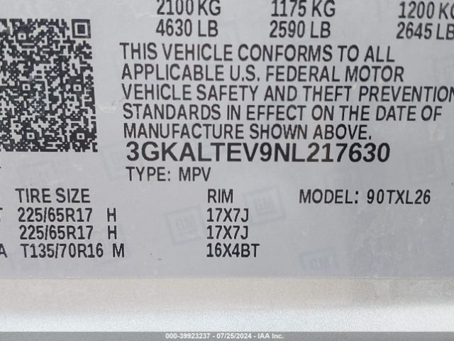 3GKALTEV9NL217630 GMC Terrain Awd Sle