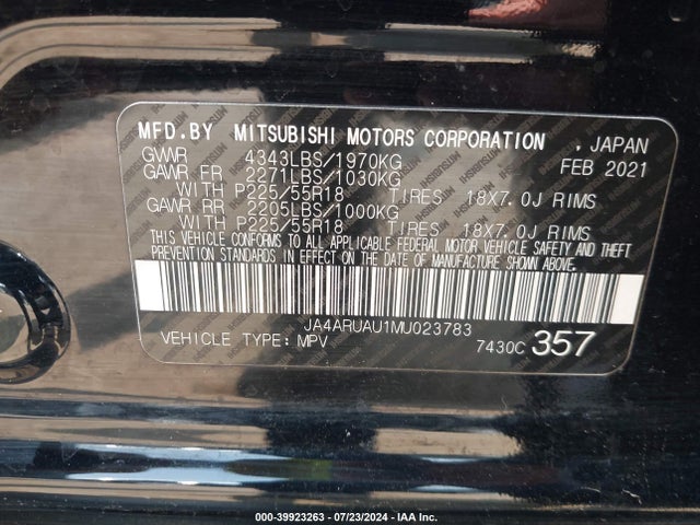 2021 MITSUBISHI OUTLANDER SPORT JA4ARUAU1MU023783 Photo 8
