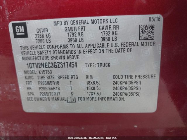 1GTV2NEC3GZ317454 GMC Sierra 1500 Slt