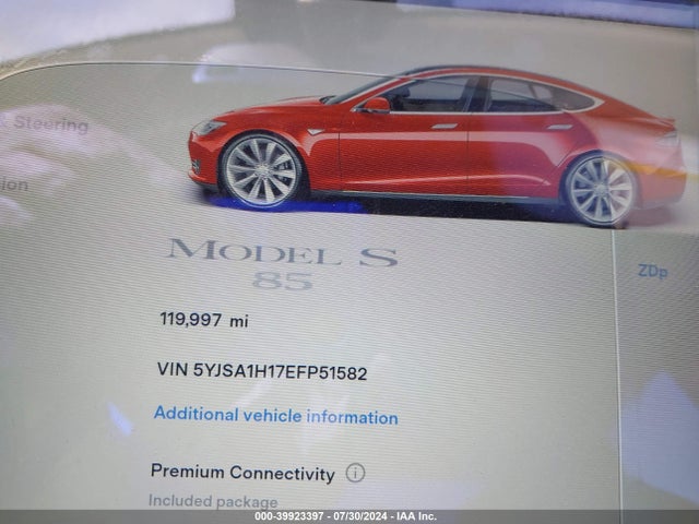 Tesla Model S 60 Kwh Battery/p85 2014 5YJSA1H17EFP51582 Image 9
