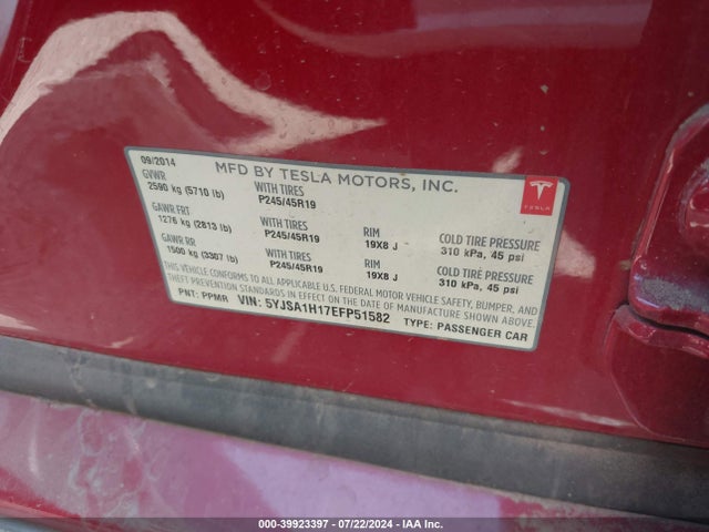 Tesla Model S 60 Kwh Battery/p85 2014 5YJSA1H17EFP51582 Image 8