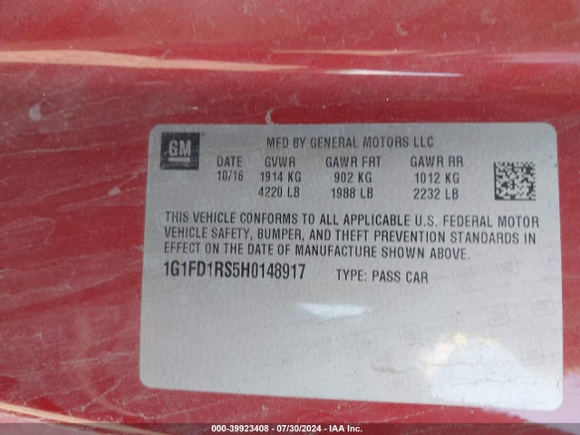 Chevrolet Camaro 2lt 2017 1G1FD1RS5H0148917 Image 9