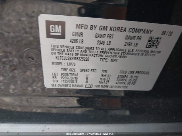 Chevrolet Trax Fwd Lt 2021 KL7CJLSB2MB325220 Image 9