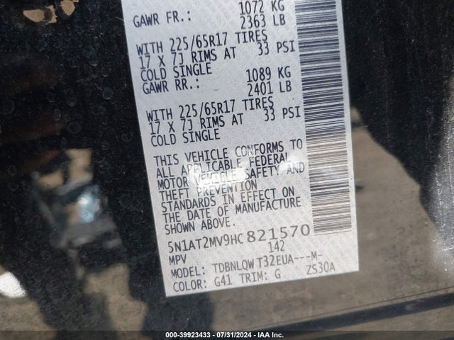 Nissan ROGUE SV 2017 5N1AT2MV9HC821570 Image 9