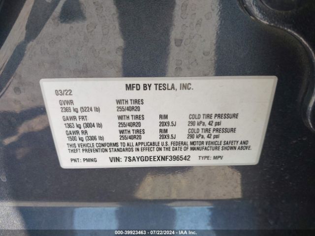 7SAYGDEEXNF396542 Tesla Model Y Long Range Dual Motor All-wheel Drive