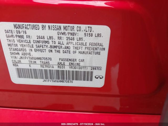 JN1FV7AR4HM870570 Infiniti Q50 3.0t Red Sport 400