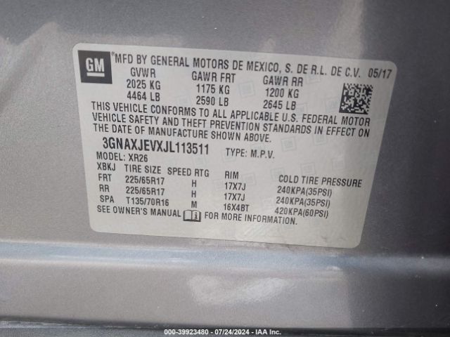 3GNAXJEVXJL113511 Chevrolet EQUINOX LT
