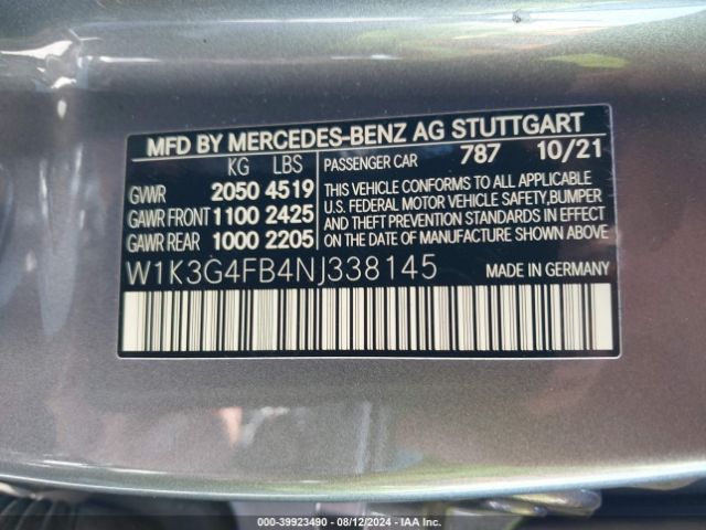 W1K3G4FB4NJ338145 Mercedes-Benz A 220 4matic
