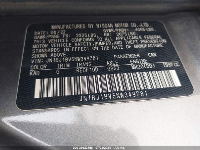 JN1BJ1BV5NW349781 Nissan Rogue Sport Sv Fwd Xtronic Cvt