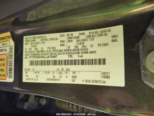 1FTER4EH0LLA75687 Ford Ranger Xlt