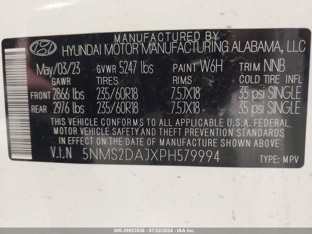 Hyundai Santa Fe Sel 2023 5NMS2DAJXPH579994 Image 9