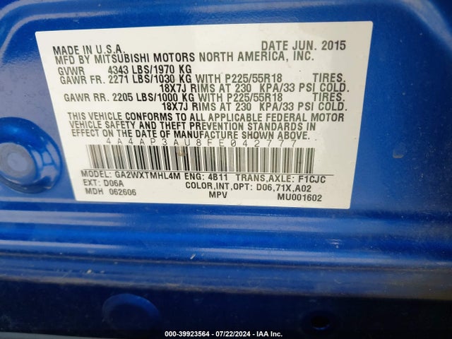 2015 MITSUBISHI OUTLANDER SPORT 4A4AP3AU8FE042777 Photo 8