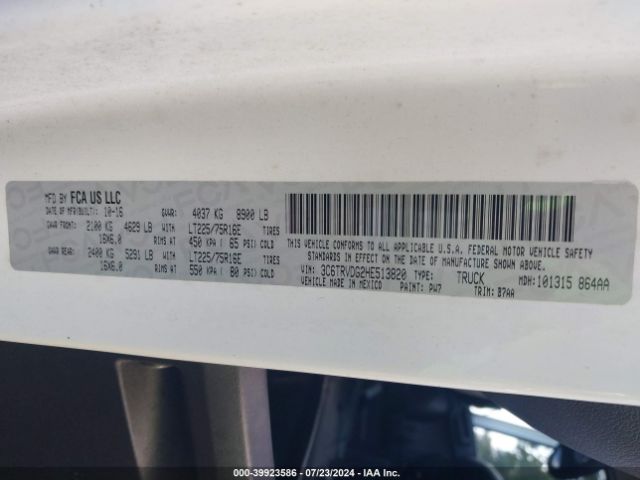 3C6TRVDG2HE513820 RAM Promaster 2500 High Roof 159 Wb