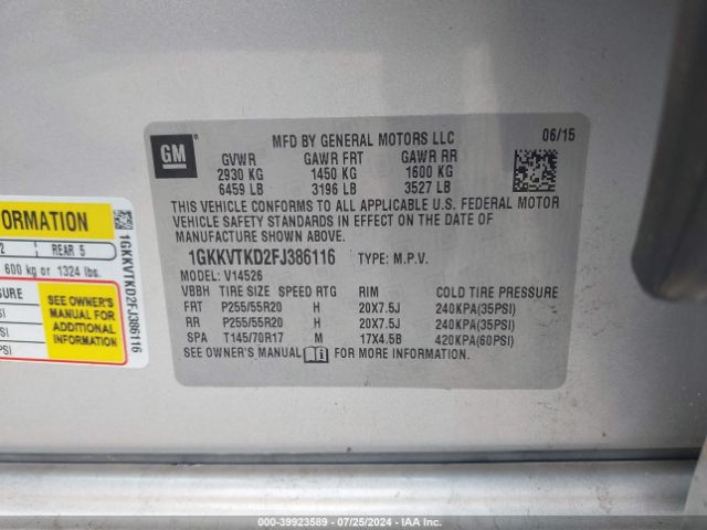 1GKKVTKD2FJ386116 GMC Acadia Denali