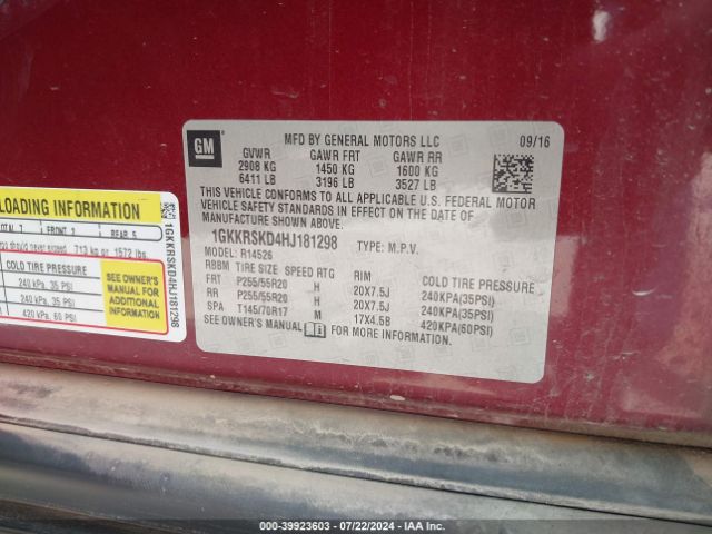 1GKKRSKD4HJ181298 GMC Acadia Limited