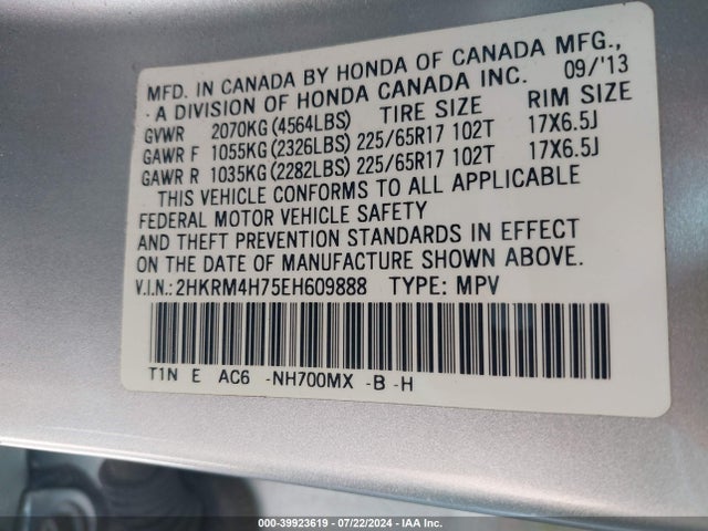 Honda Cr-v Ex-l 2014 2HKRM4H75EH609888 Image 9