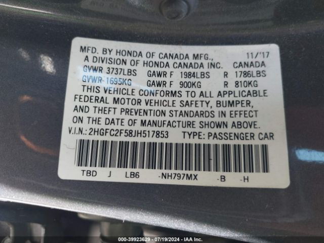 2HGFC2F58JH517853 Honda Civic Lx