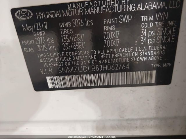 5NMZUDLB8JH062764 Hyundai Santa Fe Sport 2.4l