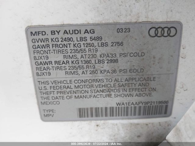 WA1EAAFY9P2119566 Audi Q5 Premium Plus 45 Tfsi S Line Quattro