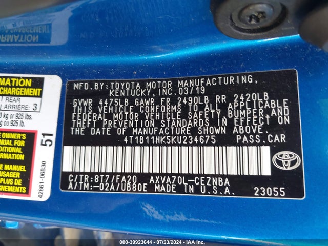 Toyota CAMRY LE 2019 4T1B11HK5KU234675 Image 9