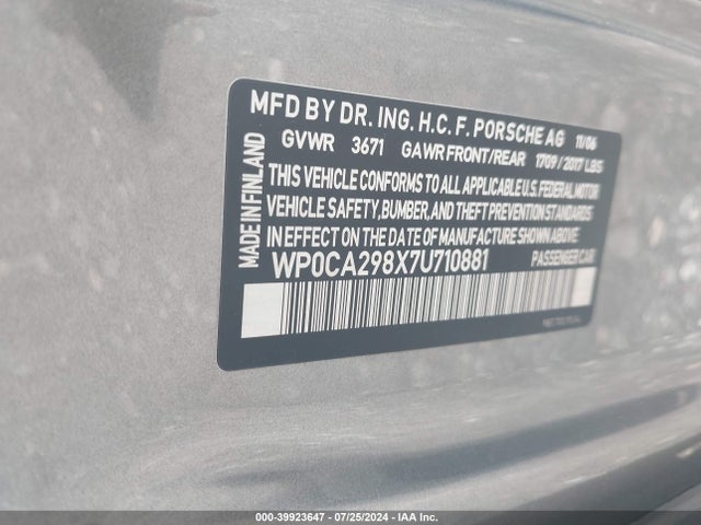 2007 PORSCHE BOXSTER WP0CA298X7U710881 Photo 8