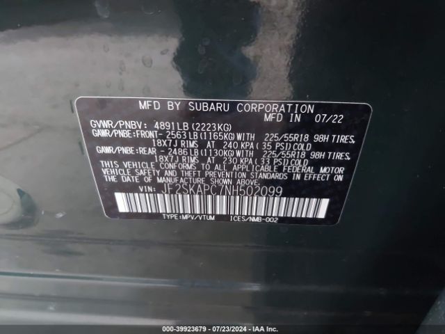 JF2SKAPC7NH502099 Subaru Forester Limited