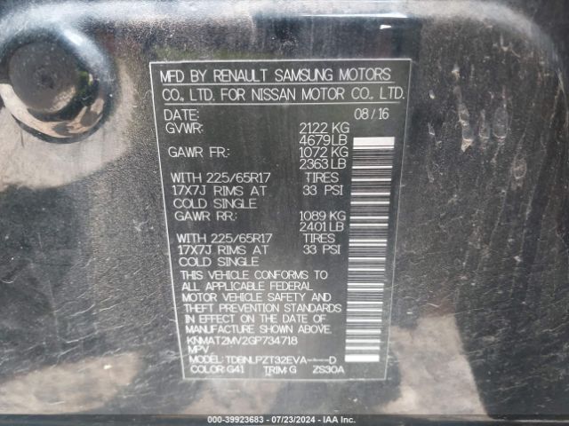 KNMAT2MV2GP734718 Nissan ROGUE S