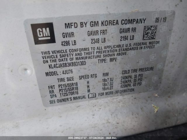 KL4CJASB3KB931303 Buick Encore Fwd Preferred