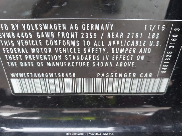 WVWLF7AU0GW190458 Volkswagen Golf R 4-door